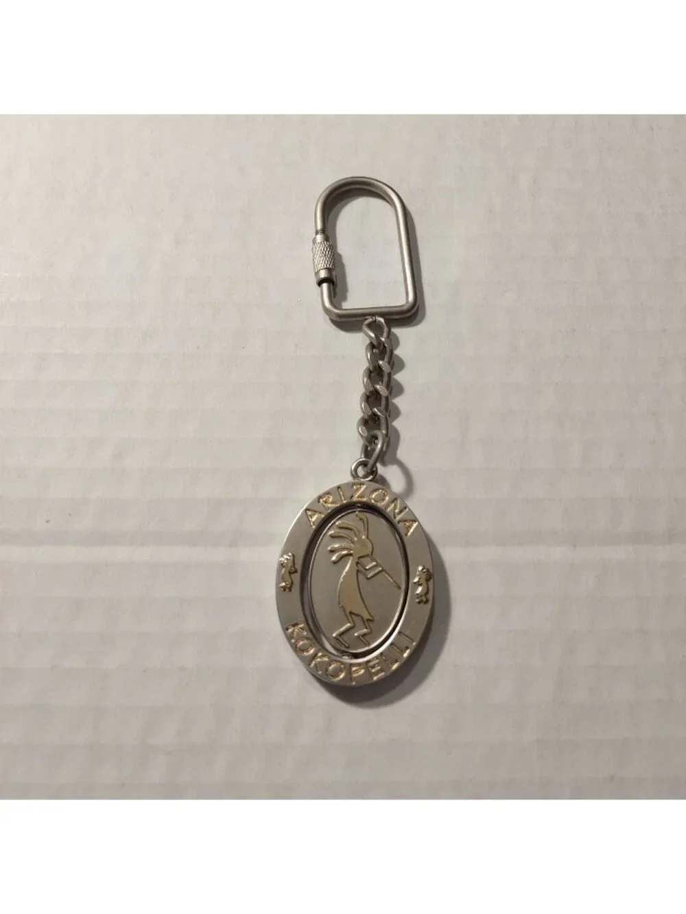 Arizona Kokopelli Keychain Silver Oval Design Carabiner Clip